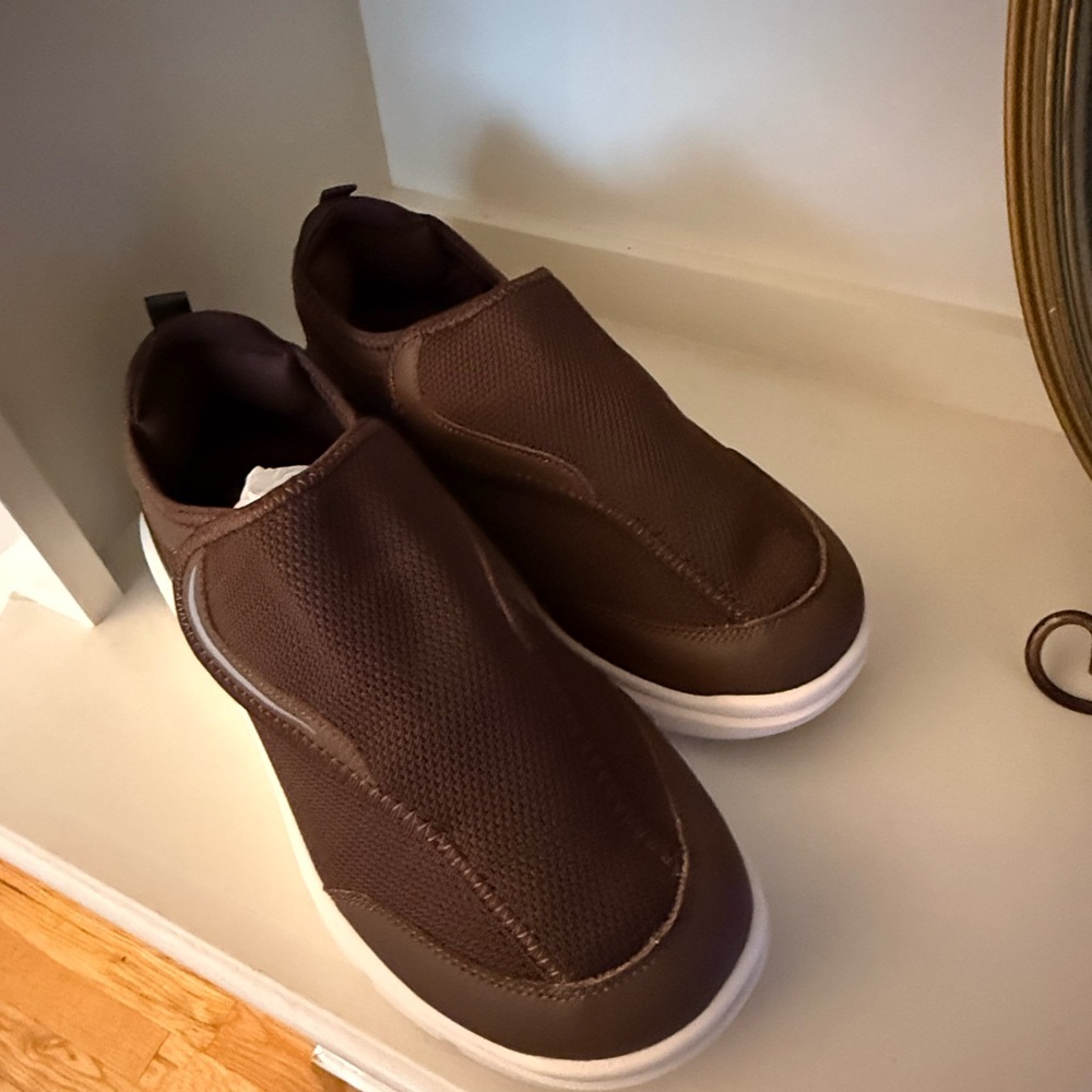 Men's Brown Slip-On Loafers-FitVille. New. Size 12 4Wide. - Picture 2 of 3